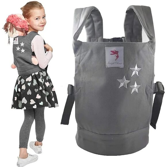 Angel Shine Gray Tan Doll Carrier Embroidery Adjustable Straps Toy Accessory - Picture 4 of 9